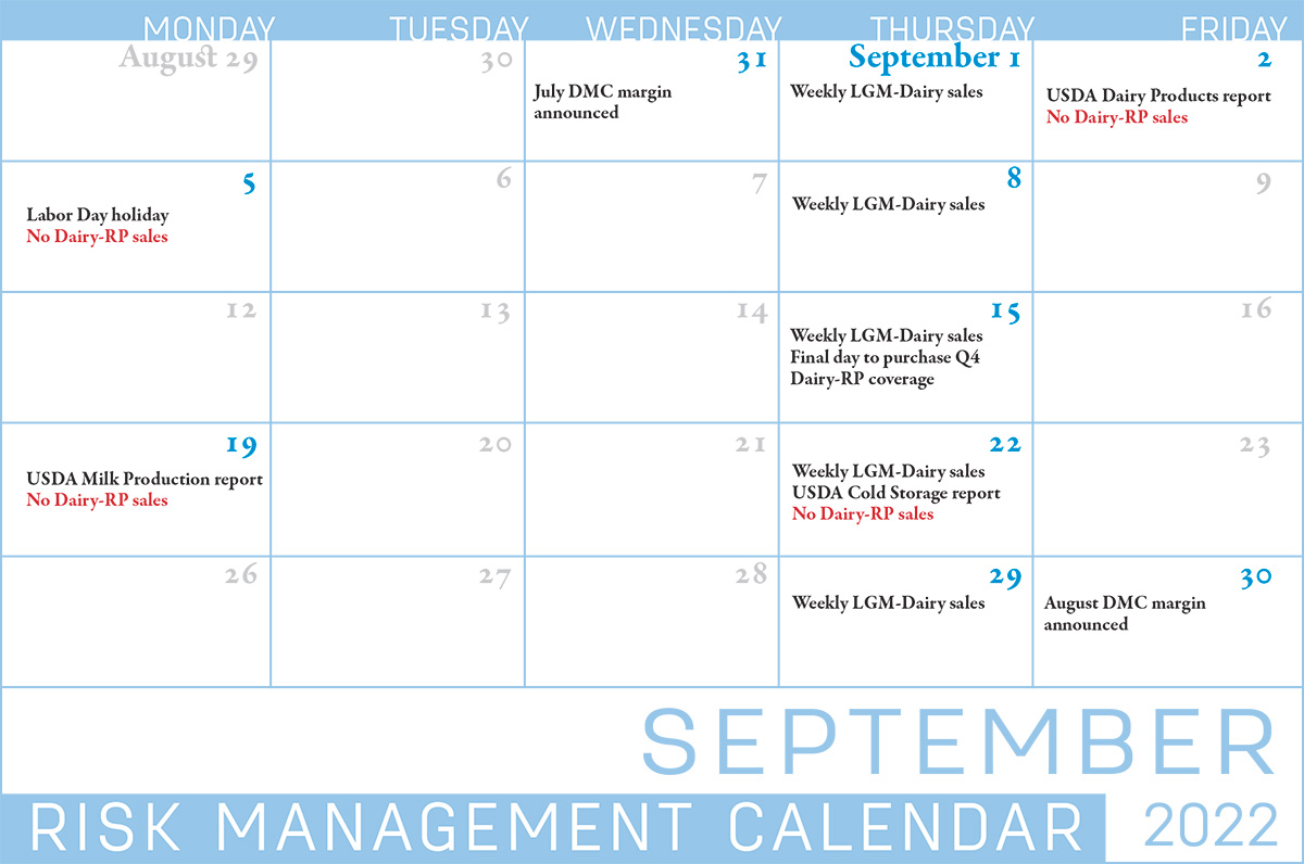 Dairy risk management calendar: September Dairy-RP deadline approaching ...