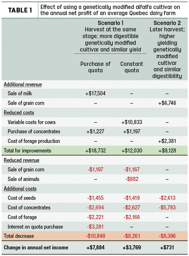 Effect of using a genetically modified alfalfa cultivar 