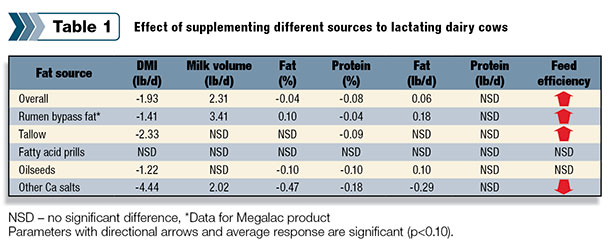 Effect of different sources fed to cows