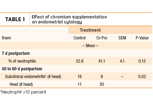 Effect of chromium supplementation on endometrical cytology