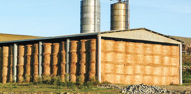 Bales stored on end